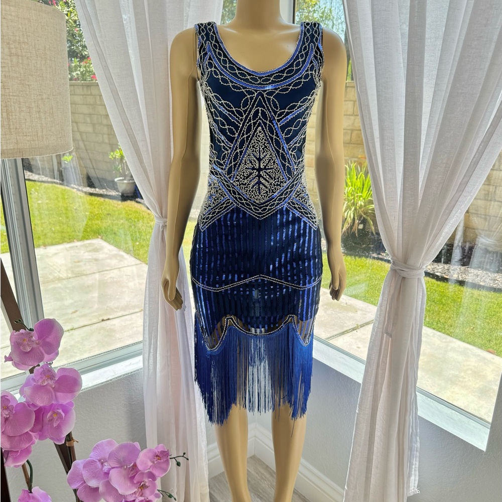 Elegant Blue Fringe Dress